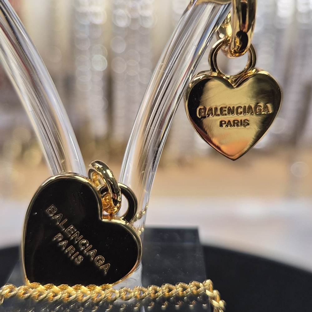 Balenciaga Gold Heart Charm Earrings And Necklace